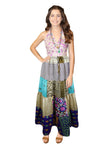 Women's Beachy Blue Floral Patchwork Maxi Skirt – Boho Recycled Silk Skirt  S/M