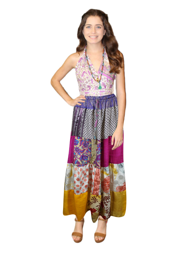 Women's Pink & Yellow Boho Maxi Skirt – Flowy Breezy Summer Skirt S/M