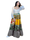 Women's Yellow Floral Patchwork Maxi Skirt – Boho Chic Flared Skirt S/M/L