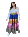 Women's Azure Blue Patchwork Maxi Skirt – Boho Flared Long Skirt S/M/L