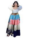 Women's Sky Blue Patchwork Maxi Skirt – Boho Beach Long Skirt S/M/L