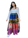 Women's Blue and Pink Floral Patchwork Maxi Skirt – Long Boho Flared Skirt  S/M/L