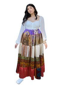  Women's Colorful Floral Patchwork Maxi Skirt – Handcrafted Boho Summer Skirt S/M/L