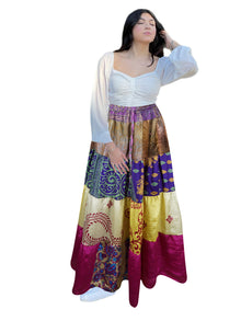  Women's Purple & Pink Patchwork Maxi Skirt – Stylish Boho Beach Skirt S/M/L