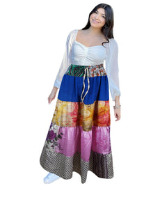  Women's Lapis Blue and Purple Floral Patchwork Maxi Skirt – Boho Chic Flared Skirt S/M/L