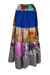 Women's Lapis Blue and Purple Floral Patchwork Maxi Skirt – Boho Chic Flared Skirt S/M/L