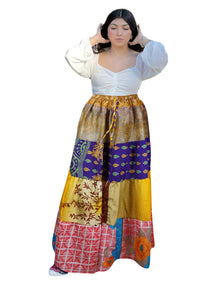 Women's Yellow Patchwork Maxi Skirt – Long Boho Beach Skirt  S/M/L