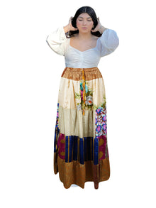  Women's White Floral Patchwork Maxi Skirt – Elegant Boho Style S/M/L