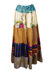 Women Summer Long Maxi Skirt Golden Floral Patchwork Boho Style in S/M/L
