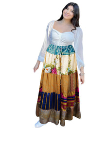 Women's Golden Floral Patchwork Maxi Skirt – Boho Summer Style  S/M/L