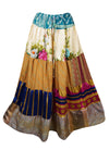  Women Summer Long Maxi Skirt Golden Floral Patchwork Boho Style in S/M/L