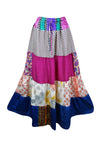Womens Summer Maxi Skirt Hot Pink, Floral Patchwork Boho Skirts S/M/L