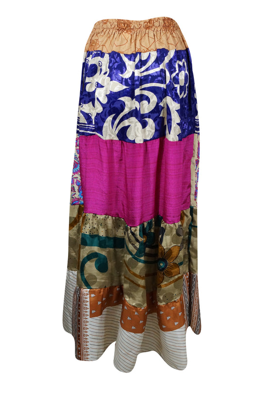 Womens Summer Maxi Skirt  Pink, Beige Floral Patchwork Boho Skirts S/M/L