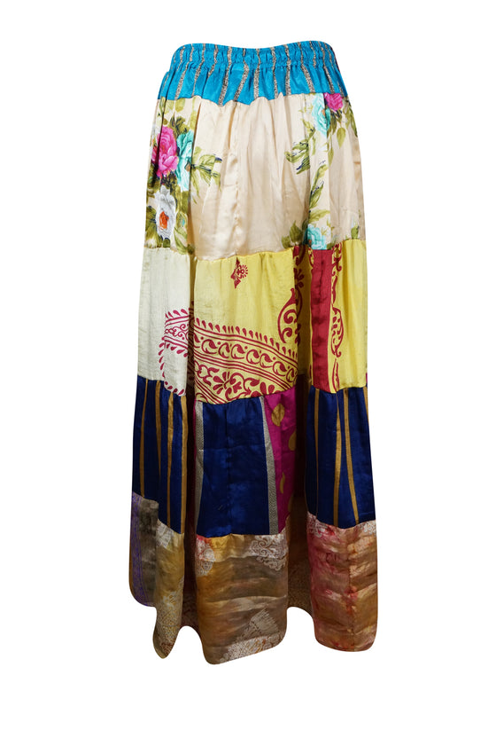 Womens White Floral Beautiful Maxi Skirt Patchwork Boho Skirts S/M/L