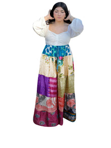  Women's Pink Multi Floral Patchwork Long Skirt – Vibrant Boho Elegance S/M/L