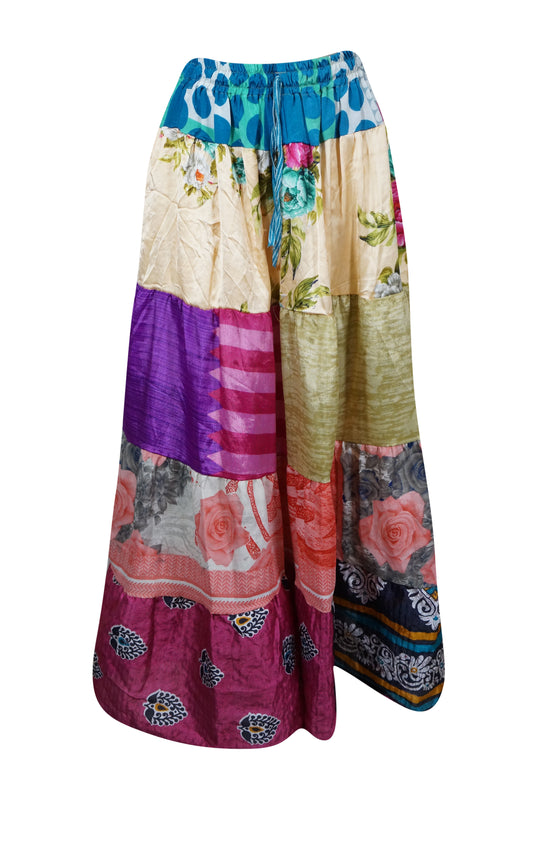 Womens Pink Multi Floral Beautiful Long Skirt Patchwork Boho Skirts S/M/L
