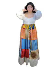 Women's Orange Patchwork Summer Maxi Skirt – Stylish Boho Flair S/M/L