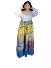 Women's Yellow & Beige Patchwork Maxi Skirt – Boho Summer Style  S/M/L