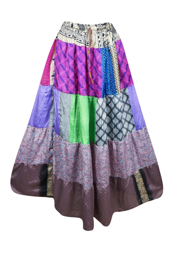 Womens Long Beach Maxi Skirt Purple Multi Patchwork Boho Skirts S/M/L