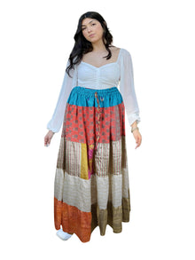  Women's Red & Beige Patchwork Long Maxi Skirt – Stylish Boho Skirts S/M/L