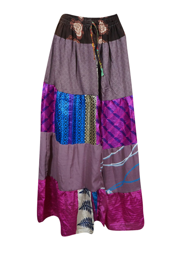 Womens Maxi Skirt Purple Multi Patchwork Boho Skirts S/M/L