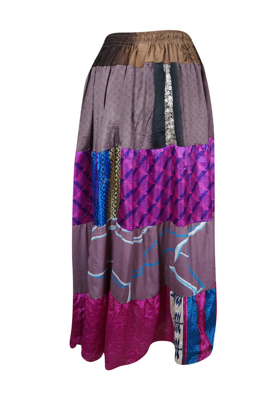Womens Maxi Skirt Purple Multi Patchwork Boho Skirts S/M/L