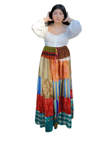  Women's Red Multi Patchwork Maxi Skirt – Boho Beach Cover-Up Skirt S/M/L