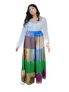 Women's Blue & Green Patchwork Maxi Skirt – Boho Beach Cover-Up Skirt S/M/L