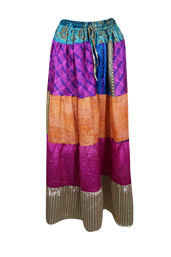 Womens Skirt Beige Pink Maxi Skirt Patchwork Boho Skirts S/M/L