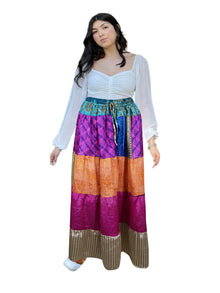  Women's Beige & Pink Patchwork Maxi Skirt – Handmade Boho Hippie Flared Skirt S/M/L