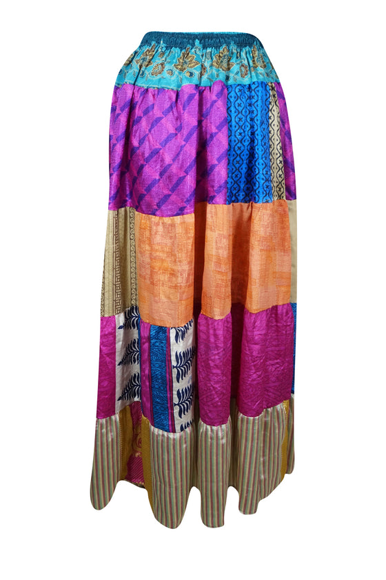 Womens Skirt Beige Pink Maxi Skirt Patchwork Boho Skirts S/M/L
