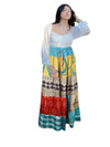 Women's Sky Blue & Red Patchwork Long Maxi Skirt – Handmade Hippie Flared Skirt S/M/L