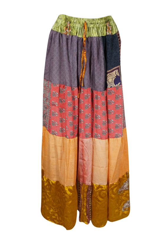 Women's Long Skirt, Red Floral Patchwork Boho Stylish Skirts S/M/L