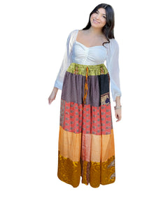  Women's Red Floral Patchwork Long Maxi Skirt – Handmade Boho Hippie Flared Skirt S/M/L