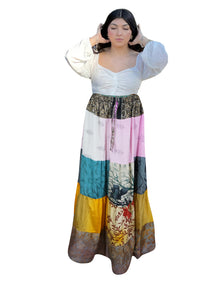  Women's Blue Multi Patchwork Maxi Skirt – Handmade Boho Hippie Long Skirt S/M/L