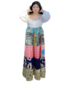  Women's Pink Multi Floral Patchwork Maxi Skirt – Handmade Boho Long Flared Skirt S/M/L