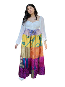  Women's Purple Multi Floral Patchwork Maxi Skirt – Handmade Boho Beach Long Skirt S/M/L