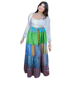  Women's Blue Green Patchwork Maxi Skirt – Handmade Boho Beach Long Skirt S/M/L