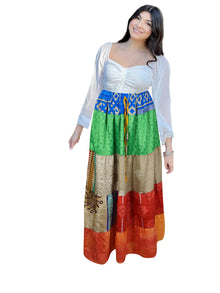  Women's Green Red Patchwork Maxi Skirt – Handmade Boho Beach Long Skirt  S/M/L