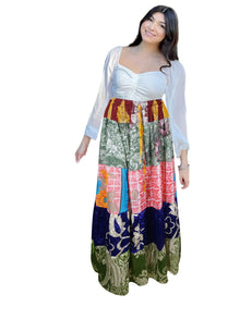  Women's Bohemian Maxi Skirt – Handmade Multi-Color Patchwork Skirt for Beach S/M/L