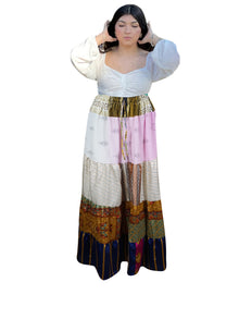  Women's White Bohemian Maxi Skirt – Handmade Multi-Color Patchwork For Beach Skirt S/M/L