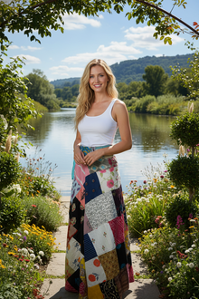  Boho Blue and White Floral Wrap Skirt – Breezy Summer Beach Skirt for Women