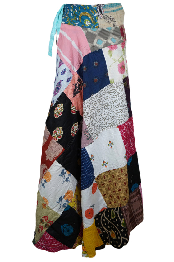 Boho Blue and White Floral Wrap Skirt – Breezy Summer Beach Skirt for Women