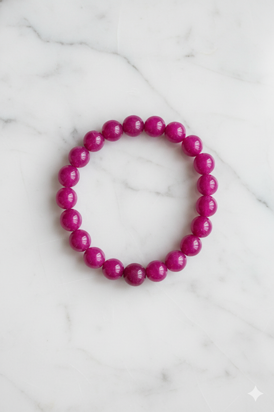 Pink Stone Beaded Stretch Bracelet – Handmade Round Beads for Yoga & Meditation