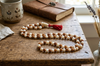 Pearl Moon Beads Rudraksha Meditation Mala – Energy Clearing Japamala Necklace