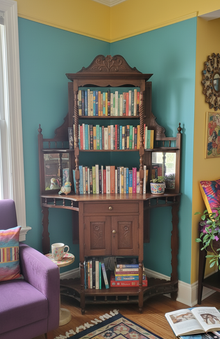  Antique Wall Curio Cabinet Bookcase Farmhouse Hand Carved Old Cabinet