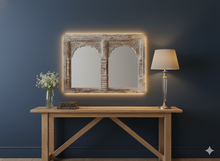  Vintage Double Arch Whitewash Mirror Hand Carved Jharokha Wall Mirror