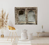Vintage Double Arch Whitewash Mirror Hand Carved Jharokha