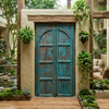 Antique Rustic Arched Door Teak Wood Blue Patina Garden Gates