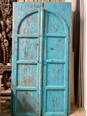 Turquoise Antique Indian Doors, Rustic Farmhouse Teak Doors